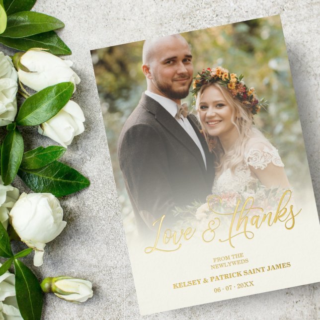 Liebe & Dank Minimalistischer Foto Hochzeit Folieneinladung (Von Creator hochgeladen)