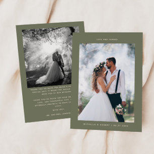 Liebe & Dank Minimalistischer Hochzeit Foto Sage G Dankeskarte