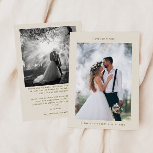 Liebe & Dank Minimalistischer Hochzeitscreme Foto Dankeskarte