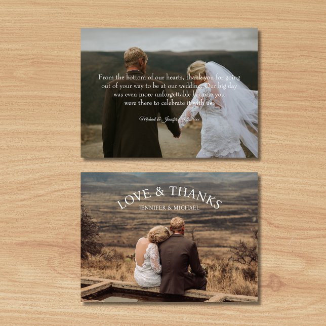 Liebe & Dank modernes Drehbuch 2 Fotos Hochzeitska Mitteilungskarte (Von Creator hochgeladen)