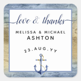 Liebe & Dank #Nautical Blue & Gold #Gastgeschenk H Quadratischer Aufkleber