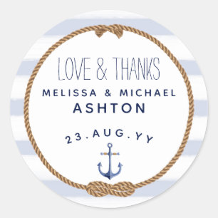 Liebe & Dank Nautical Blue & White Gastgeschenk Ho Runder Aufkleber