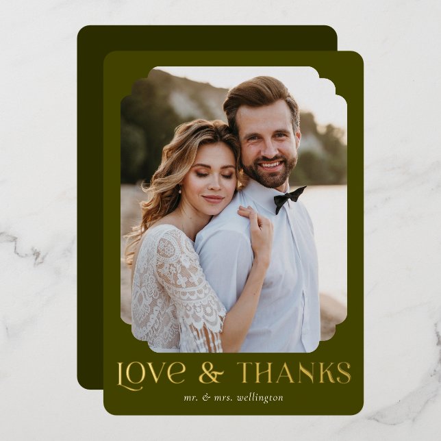 Liebe Dank Olive Foil Hochzeit Danke Karte (Vorderseite/Rückseite)