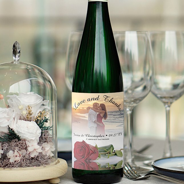 Liebe & Dank Romantische Rote Rose Hochzeit Foto Weinetikett (Von Creator hochgeladen)