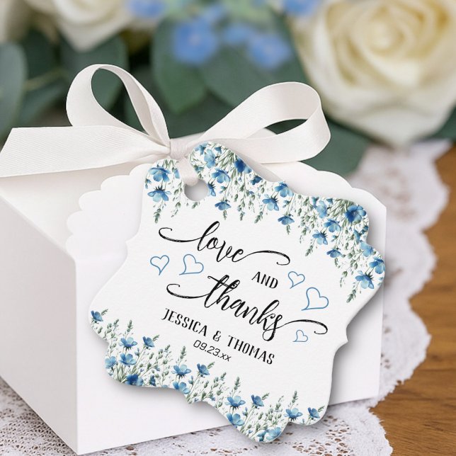Liebe & Dank Rustic Blue Boho Wildblumen Hochzeit Geschenkanhänger (Von Creator hochgeladen)