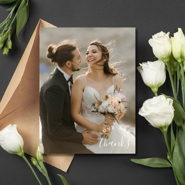 Liebe Dank Simple Foto Wedding Vielen Dank Postkarte (Love Thanks Simple Photo Wedding Thank You Postcard)