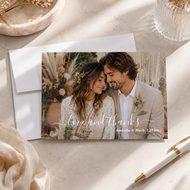 Liebe & Dank Skript Foto Boho Hochzeit  Dankeskarte (Von Creator hochgeladen)