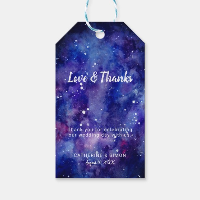 Liebe & Dank Starry Night Galaxy Hochzeitsstage Geschenkanhänger (Vorderseite)