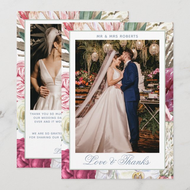 Liebe & Dank Watercolor Boho Blumenhochzeit Dankeskarte (Vorne/Hinten)