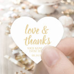 Liebe & Dank White & Gold Einfache, elegante Schri Herz-Aufkleber<br><div class="desc">Fügen Sie eine personalisierte Touch zu Gastgeschenke und danke Ihnen Notizen mit benutzerdefinierten "Liebe und Dank" herzförmigen Aufklebern / Umschlag Aufklebern. Sämtliche Formulierungen auf dieser Vorlage sind einfach für jeden Anlass, wie Hochzeit, Brautparty, Abschluss, Geburtstagsparty, Jubiläum oder Pensionierung anzupassen. Das weiße und goldene Design besticht durch moderne Skriptkalligraphie und stilvolle...</div>