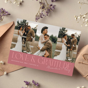 Liebe & Dankbarkeit Rosa Hochzeits-Mehrfach-Foto Dankeskarte