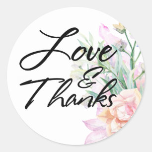 Liebe & Dankbarkeit Typografie, Boho-Aquarellblume Runder Aufkleber