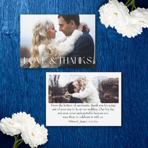 Liebe & danke 2 Fotos Weiße Typografie Hochzeit Mitteilungskarte