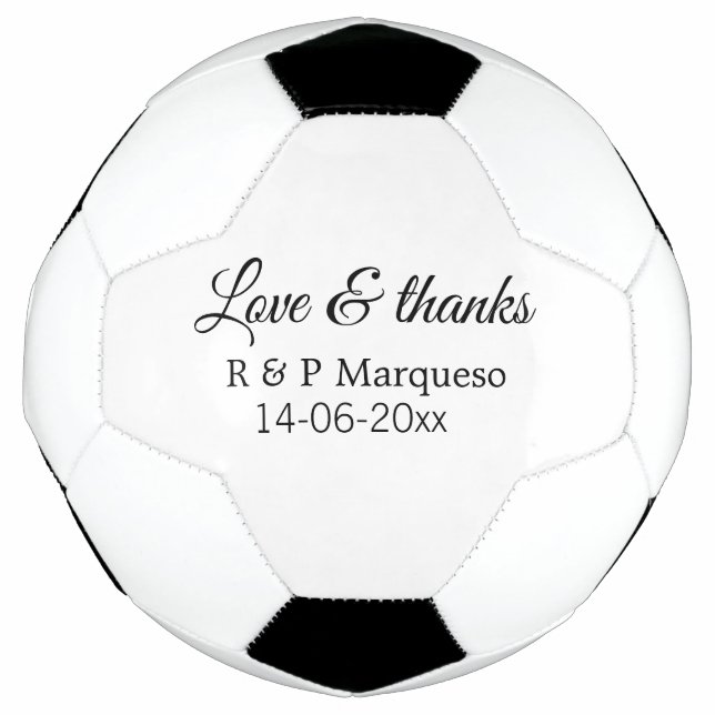 Liebe & danke fügen Ehegatten Namen Hochzeit hinzu Fußball (Vorderseite)