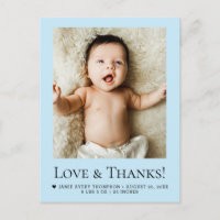 Liebe & Dankeschön Hellblaue Baby-Foto-Ankündigung