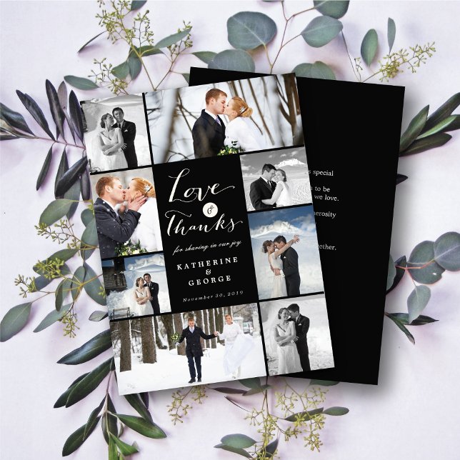 Liebe & Dankeschschrift 8-Foto-Hochzeitsdesign Dankeskarte (Love & Thanks Modern Script 8 Multi Photo Collage Wedding Thank You Card @ fatfatin_blue_knot)