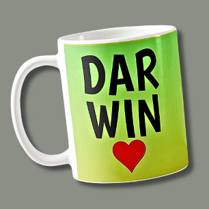 Liebe DARWIN (oder Ihr Text) Herz auf grünem Gold Kaffeetasse