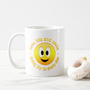 Liebe das Leben und bring Freude Glückliches Gesic Kaffeetasse