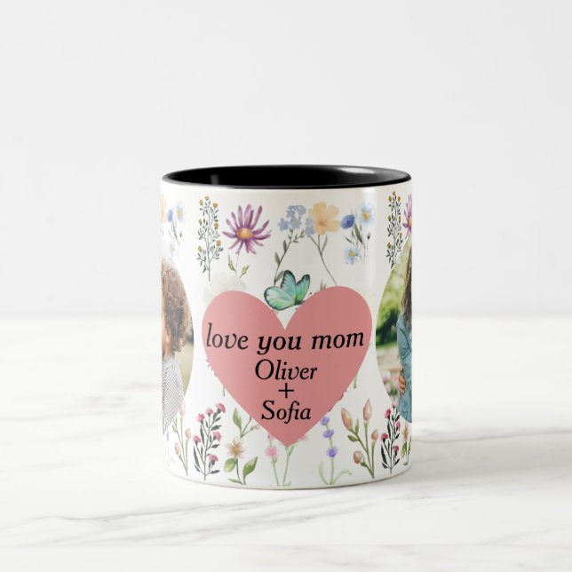 Liebe, dass du Mama Wildblume personalisiert 2 Fot Zweifarbige Tasse (Mittel)
