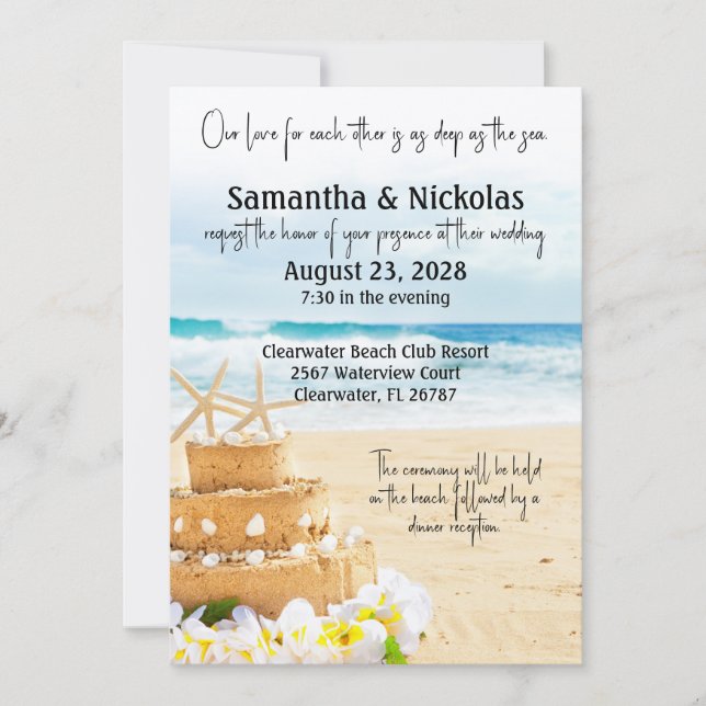 Liebe Deep as the Sea Beach Wedding Einladung (Vorderseite)