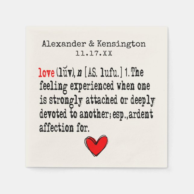 Liebe Definition Hochzeitsempfang Serviette (Vorderseite)