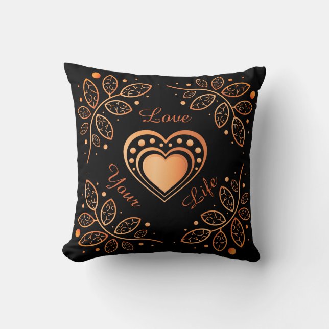 Liebe Dein Leben Schwarz & Orange Inspiration Mand Kissen (Vorderseite)