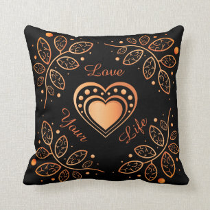 Liebe Dein Leben Schwarz & Orange Inspiration Mand Kissen