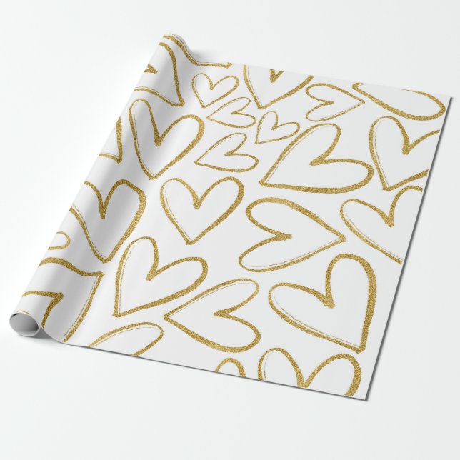Liebe Delicate Golden Glitzer Herz Weiß Geschenkpapier (Ungerollt)