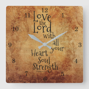 "Liebe den Herrn" Schriftstelle Matthäus 22, Vinta Quadratische Wanduhr
