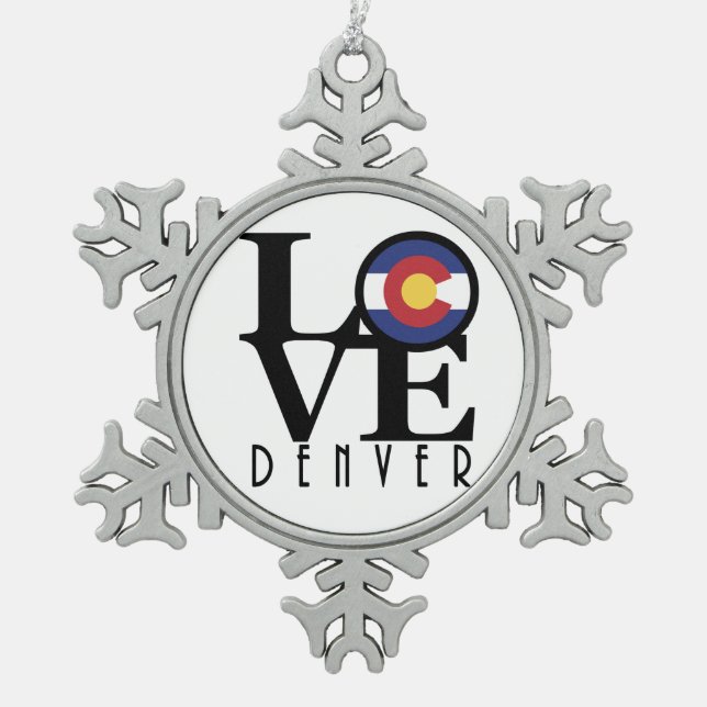 LIEBE Denver Schneeflocken Zinn-Ornament (Vorderseite)