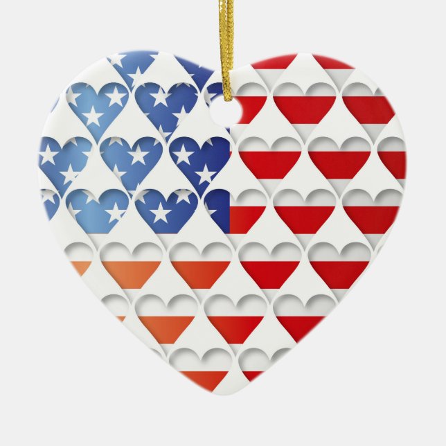 Liebe der amerikanischen Flagge Keramik Ornament (Vorne)