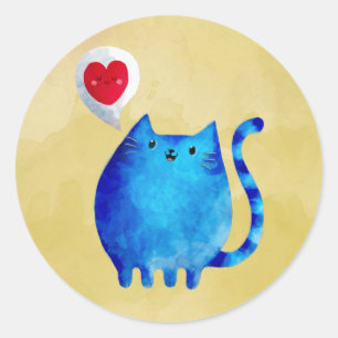 Liebe der blauen Kitty-Katze Runder Aufkleber