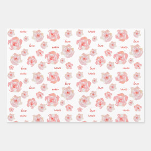 Liebe der handbemalten Aquarellrosen Geschenkpapier Set