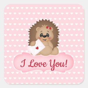 Liebe der Hecken-Schweinvalentine-Buchstabe-Post-I Quadratischer Aufkleber