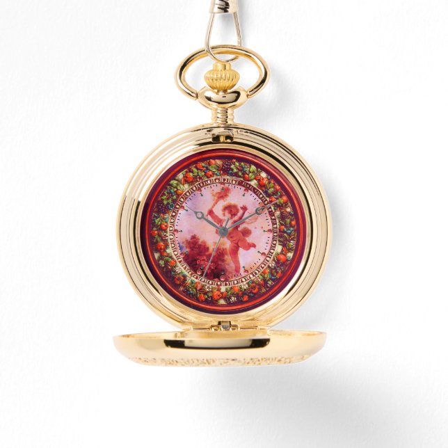 LIEBE DER JESTER, IN ROTEN PINK-FLORALLKROWN KÜHLT ARMBANDUHR (Vorderseite)