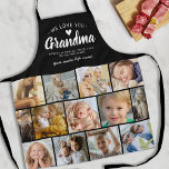 Liebe der Mütter Sie Oma Foto Schürze<br><div class="desc">Machen Sie Ihre eigene Großmutter-Schürze mit einer 13-Foto-Collage-Vorlage, einem stilvollen schwarzen Hintergrund, dem Titel "Wir Liebe Sie Großmutter", den Enkelkindern Namen, einem Liebe-Herz und dem niedlichen Sprichwort "Sie machen das Leben süß".</div>