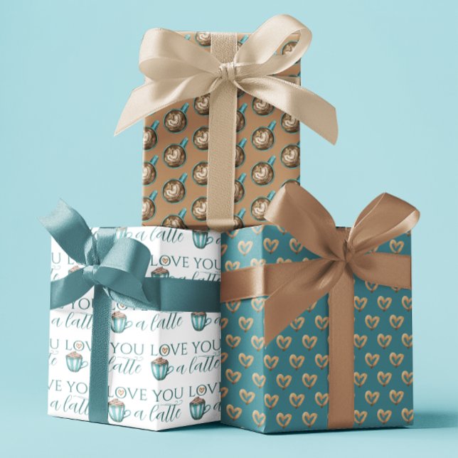 Liebe der Papiertücher Geschenkpapier Set (Let your Valentine know how much you love them with these, "Love you a latte" wrapping paper sheets!)