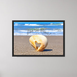 Liebe der Strand! Liebe Muschel auf Sand am Strand Leinwanddruck