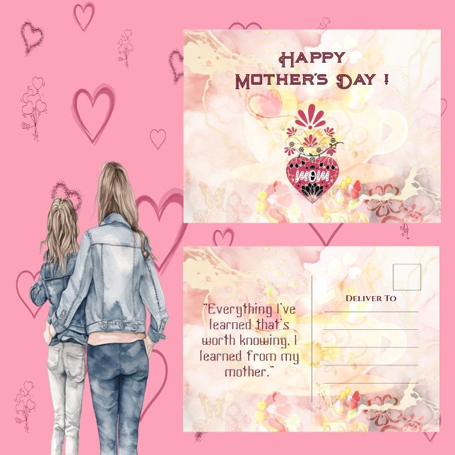 Liebe der Vintagen Mama Blumenzitat Feiertagspostkarte (Vintage Mom Love Heart Floral Mother's Day Quote Holiday Postcard)