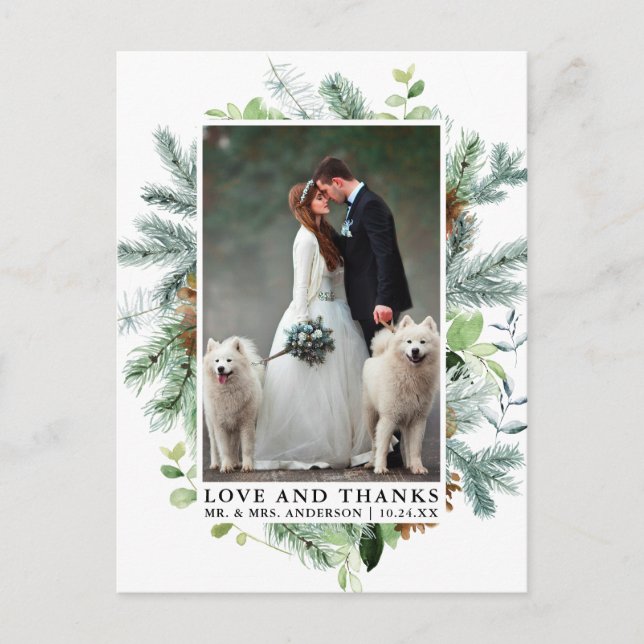 Liebe der Wasserfarben Pine und Dank Hochzeit Postkarte (Vorderseite)