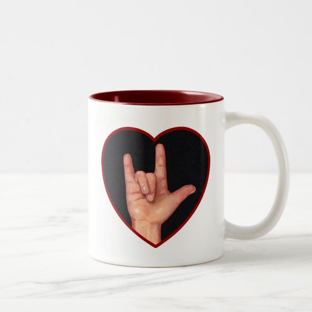 LIEBE DER ZEICHEN-SPRACHENi SIE HERZ, HAND Zweifarbige Tasse (Rechts)