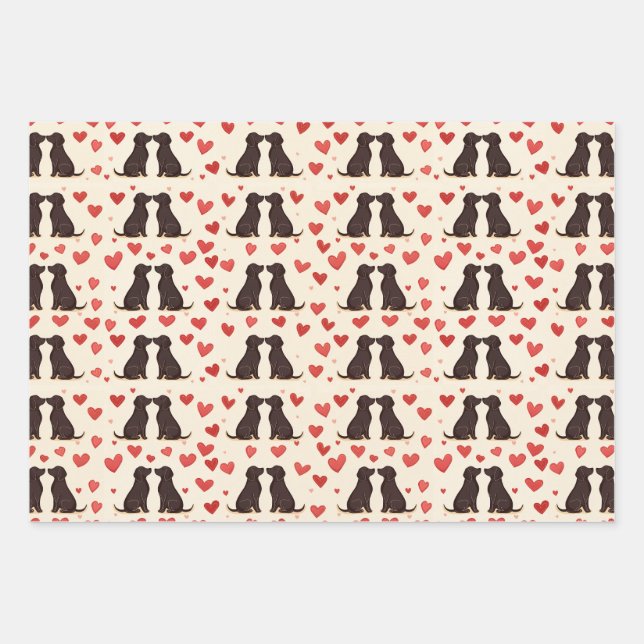 Liebe des Black Lab - Valentinins Hundeschwapper Geschenkpapier Set (Vorderseite)