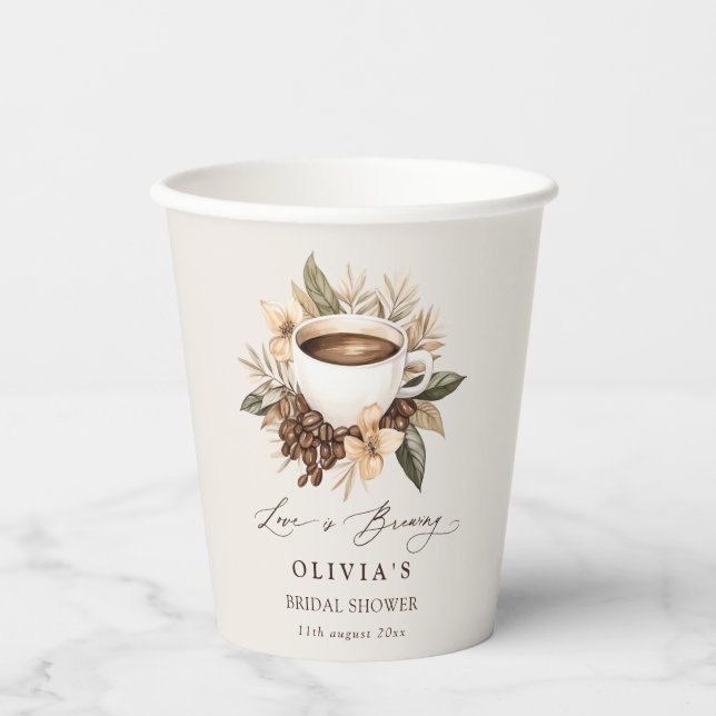 Liebe des Blumenkaffees ist Brautparty brauen Pappbecher (Vorderseite)