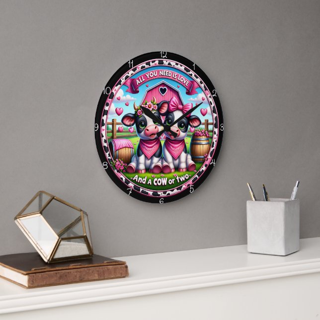 Liebe des Cow Valentine Day Große Wanduhr (Büro)