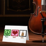 Liebe des Friedens Feiertagskarte<br><div class="desc">Ein wunderschönes Cello Weihnachtsgeschenk für die großen Zellisten in Ihrem Leben. Diese Peace Liebe Cello Design verfügt über ein niedliches Friedenszeichen,  Herz und das Musikinstrument,  das Cello. Ein großartiges Geschenk für ein Streichquartett-Mitglied oder Orchesterdirigent.</div>