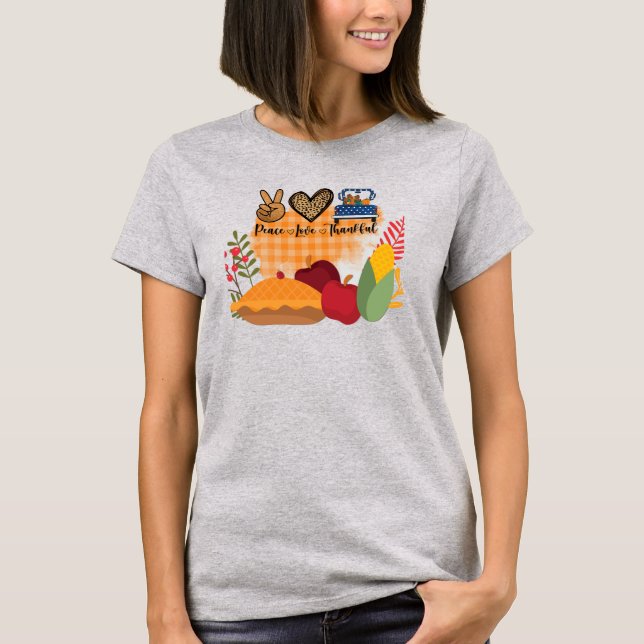 Liebe des Friedens Glücklicher Fall und Erntedank T-Shirt (Vorderseite)