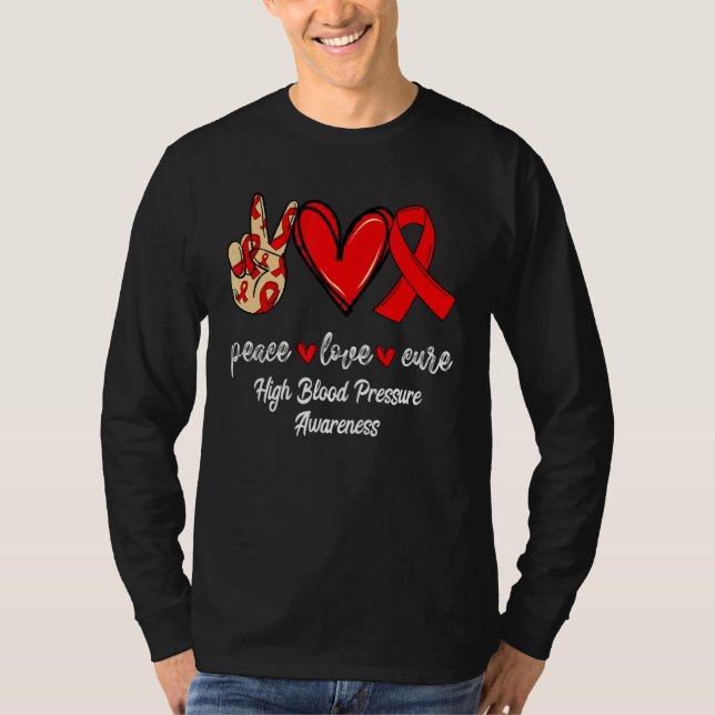 Liebe des Friedens heilt Bluthochdruck Red Ribbon  T-Shirt (Vorderseite)