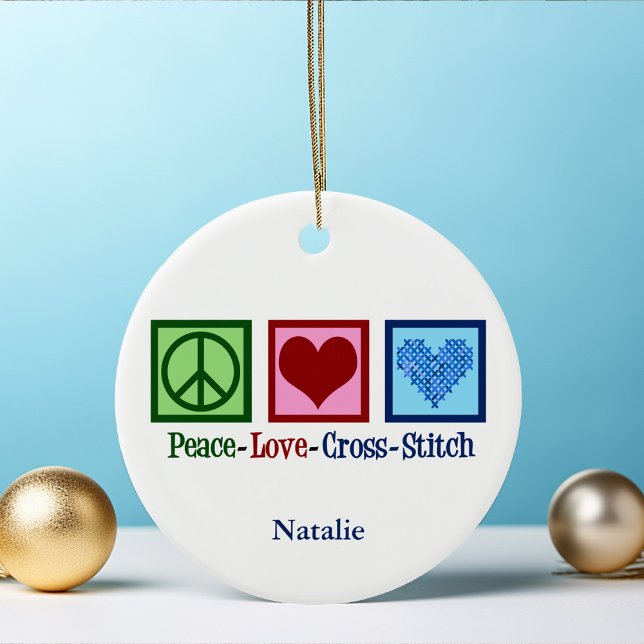 Liebe des Friedens Kreuz Stitch Niedlich Personali Keramik Ornament (Von Creator hochgeladen)