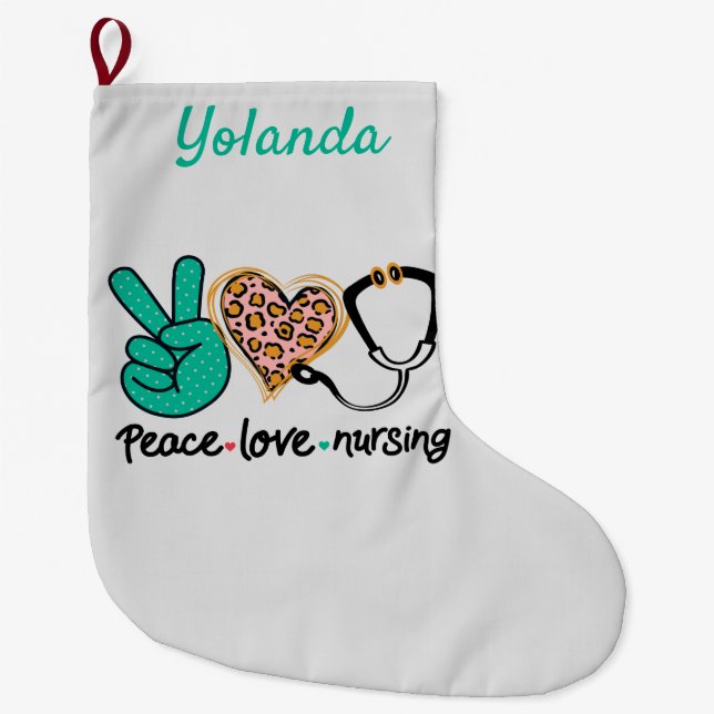 Liebe des Friedens Personalisiert nähren Großer Weihnachtsstrumpf (Vorderseite)