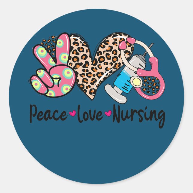 Liebe des Friedens Pflege Stethoscope Leopard Nied Runder Aufkleber (Vorderseite)